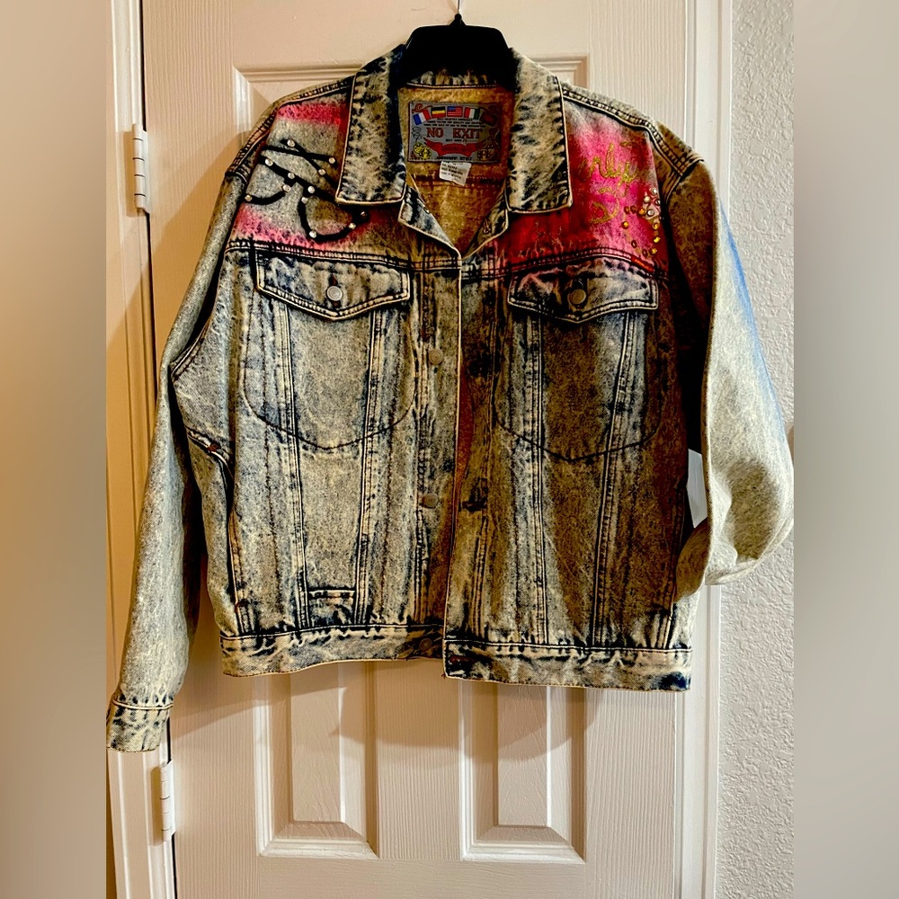 Hand, painted, one of a kind denim jacket